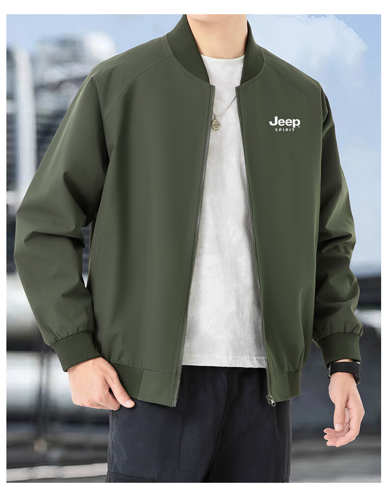 JEEP SPIRIT Men's Jacket, Spring And Autumn Simple Solid Color Baseball Collar Coat Casual Wear, Black, XL 11