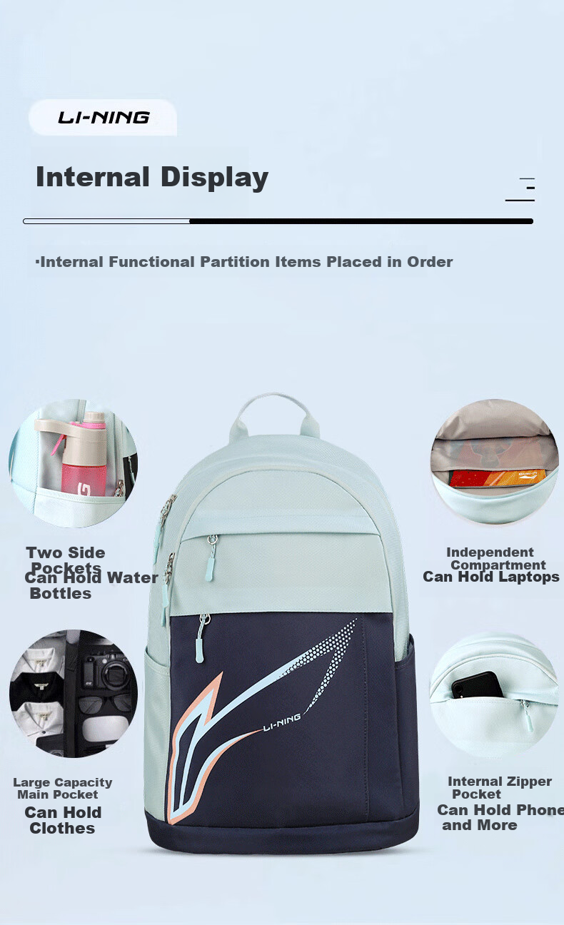 Li-Ning Backpack for Men with Large Capacity, New Style Schoolbag for Middle School, High School And College Students, Outdoor Commute Sports Backpack for Wome 6