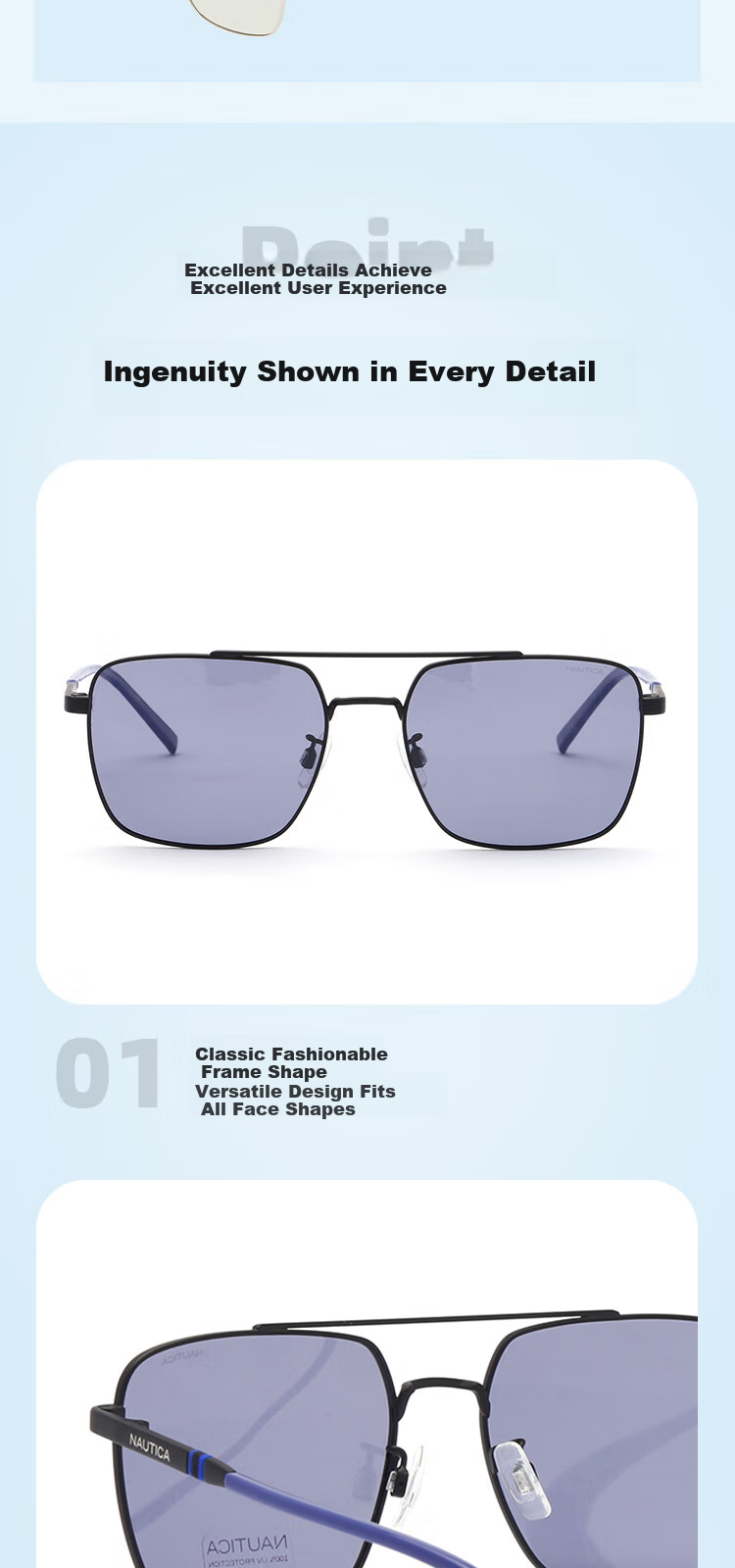 NAUTICA Polarized Aviator Trendy Fashion Men's Driving Sunglasses N5000SLB 005-Blue Purple 7