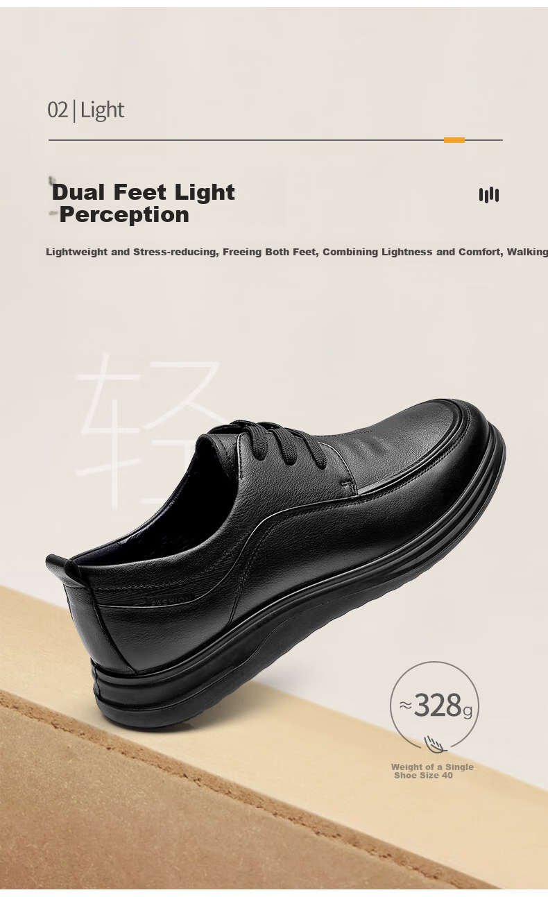 Qiangren Business Casual Leather Shoes, Top-Grain Cowhide Lace-Up Stylish Commuter Men's Shoes JDA05122 Black Size 40 3