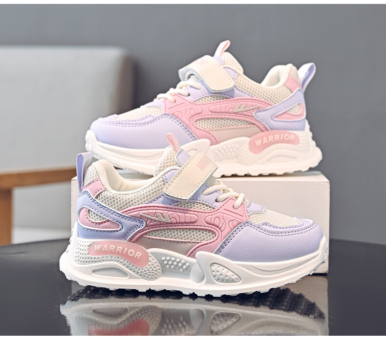 Warrior Children's Shoes Spring And Autumn Girls' Sneakers Breathable Mesh Running Shoes for Kids WZ(CL)-0676 Gray/Purple 30 1
