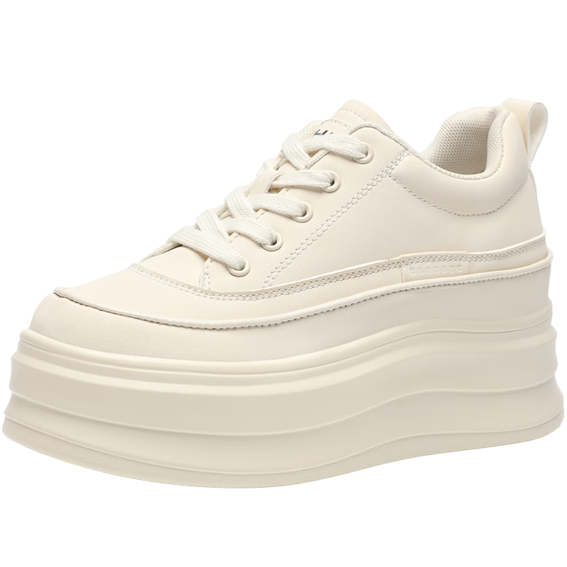 ZHR Women's Platform Shoes with Thick Soles, Height-Increasing, Versatile, Suitable for Commuting And Casual Wear, White Sneakers for Women G737 Beige 39
