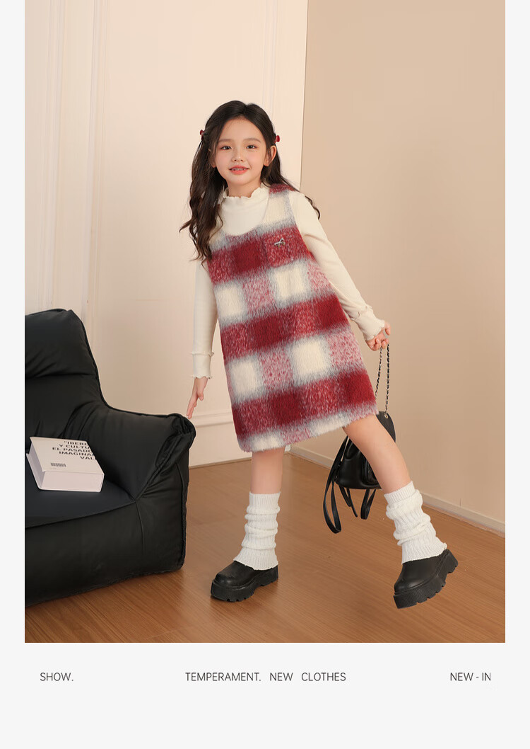 LUSON Chen Dazhu Girls' Vest Dress 2025 Autumn Winter New Year Greeting Red Children's Dress 5