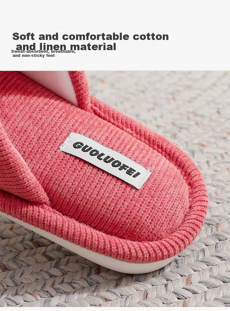 GUOLUOFEI Japanese-Style Slippers for Men And Women, Couples Spring And Summer Home Use Sweat-Absorbing Breathable Non-Slip Floor Slippers, Red, Size 38-39 7
