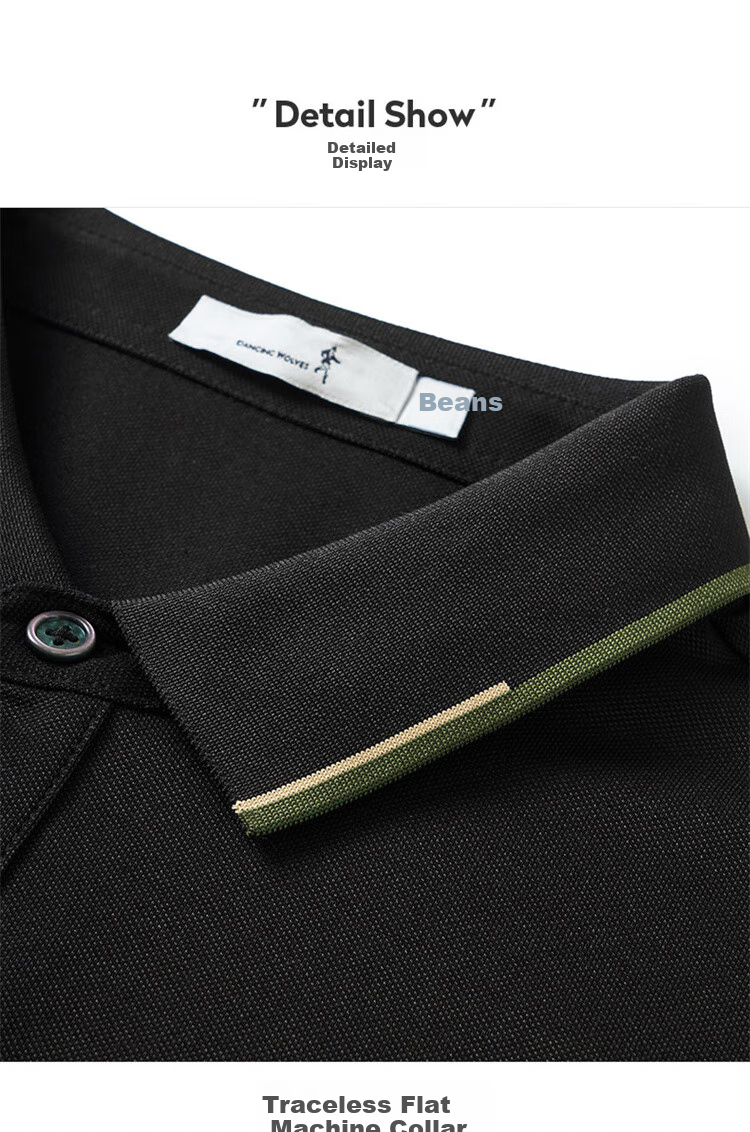 DANCING WOLVES [Slightly Stretchy And Easy-Care] Casual Commute Cool Smooth Breathable Men's Short-Sleeve POLO Shirt, 001 Black, Size 185 12