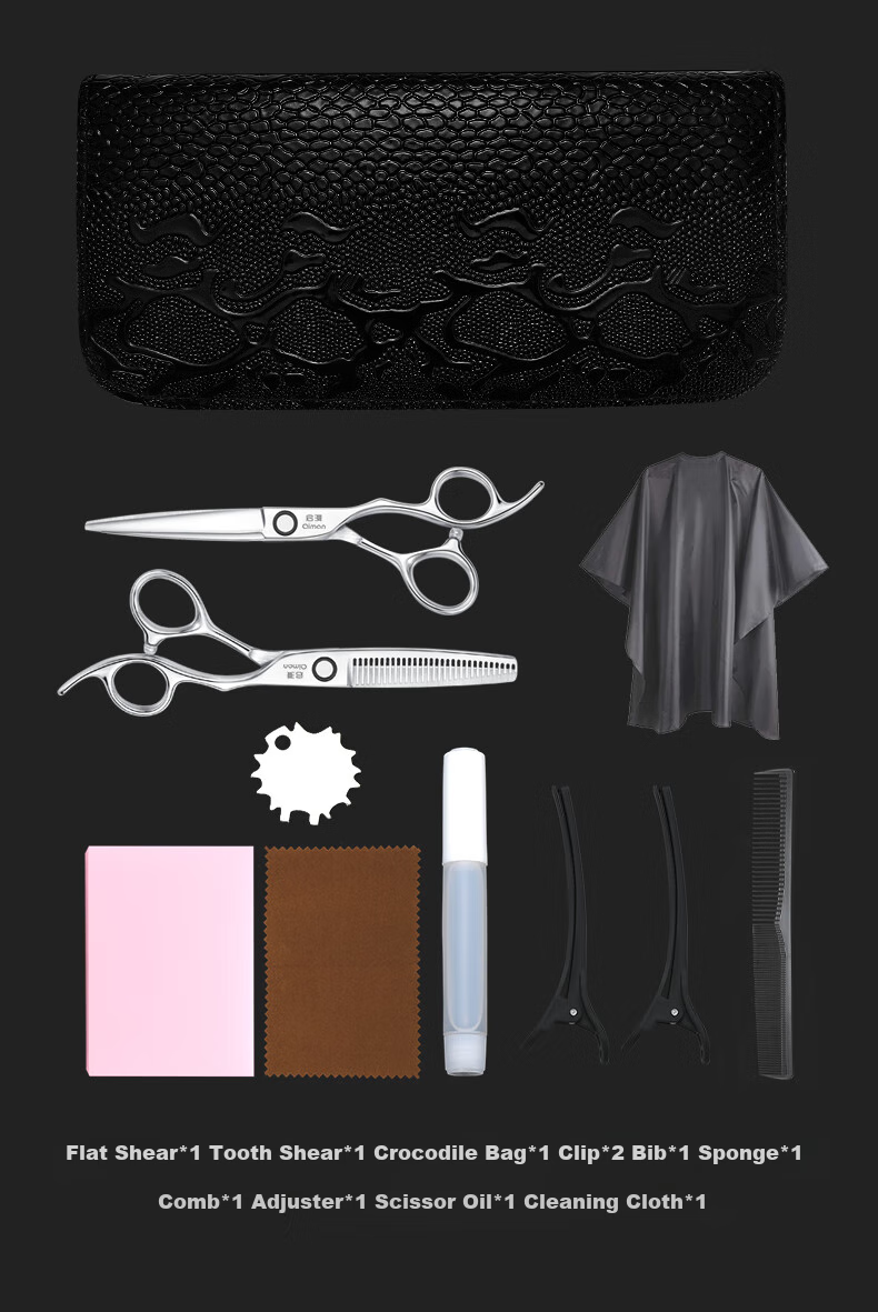 Qiman Professional Hair Cutting Scissors, Hair Trimming Scissors, Bangs Scissors, Straight Scissors, Sideburn Scissors, Salon And Home Use Thinning Scissors, Complete Set of Hair Cutting Tools QM06 Set 9
