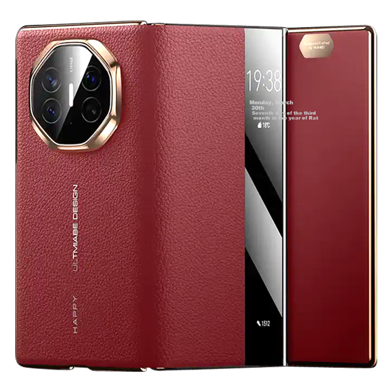 Чехол ZhengJian для Huawei Mate XT/XTs, коллекционное издание, флип-чехол из натуральной кожи, противоударный, ультратонкий, с окном для смарт-флипа, цвет "Розовый"