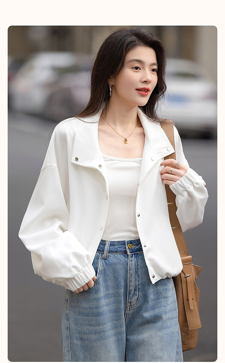 Dme [Minimalist Outfit] Spring High-Count High-Density Pique Mesh Stand Collar Four-Button Elastic Hem Short Women's Jacket 1