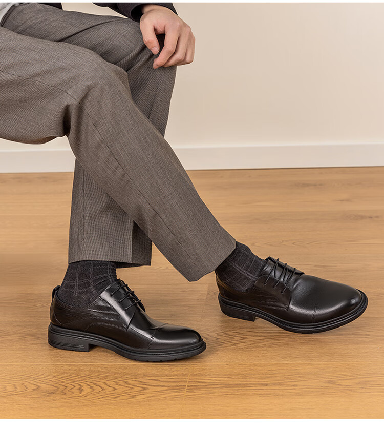 Aokang Men's Shoes, Spring Business Formal Leather Shoes, Men's Work Commute Lace-Up Leather Shoes, Black, Size 39 10