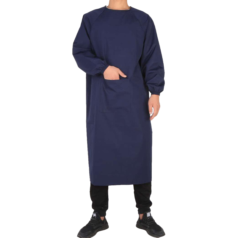 BAIGE Baige Long Sleeve Waterproof Apron Oil and Stain Resistant Canteen Work Reversible Apron Navy Blue CW100625