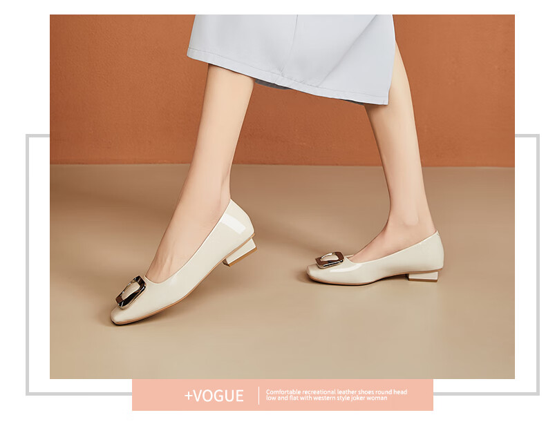DAPHNE Square Toe Low-Cut Women's Shoes, Low Heel, Suitable for Work with Skirts, Casual Soft Sole, Small Heel Women's Shoes, Beige, Size 37 8
