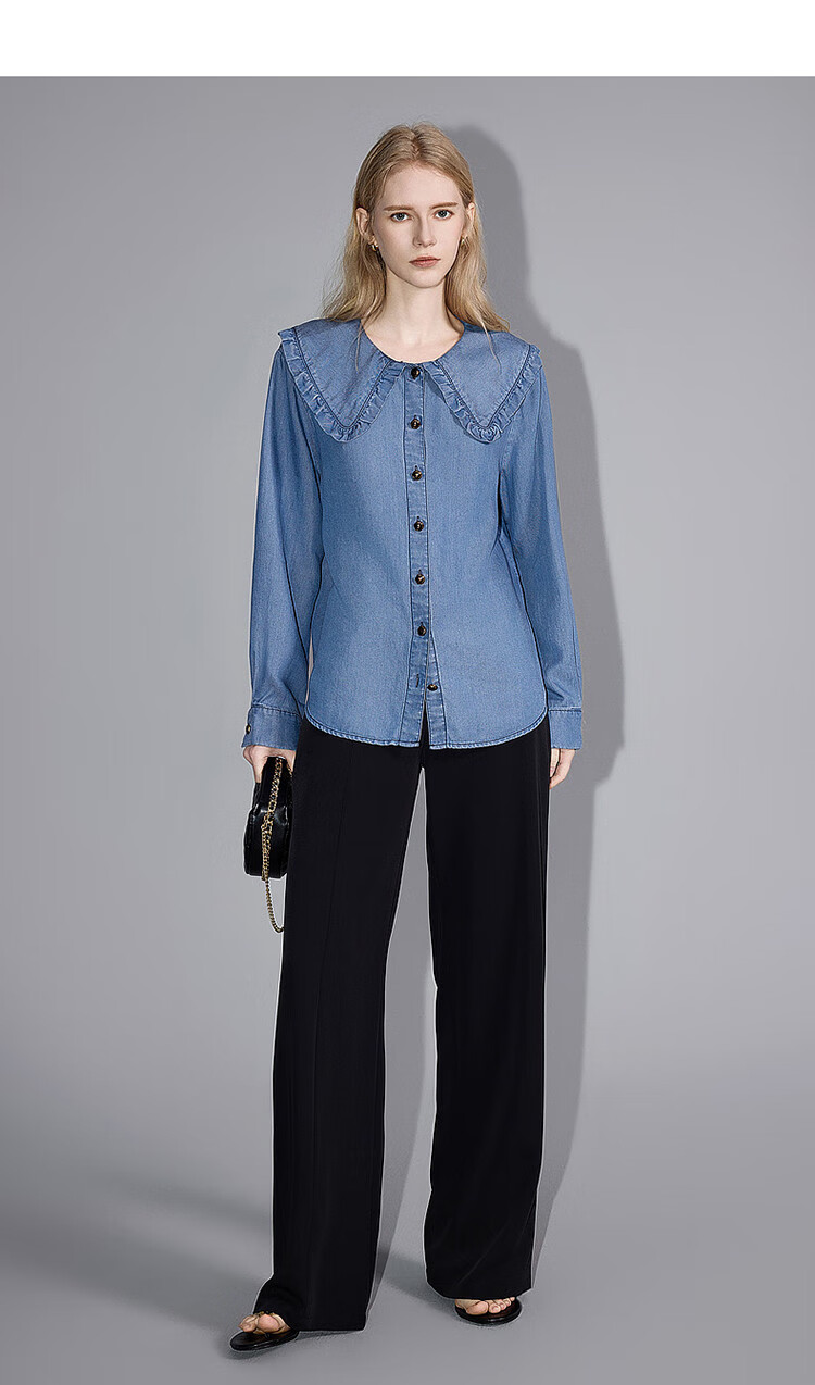 Dme Denim Shirt, Spring And Autumn Turndown Collar Long-Sleeve Shirt, Women's Top 4