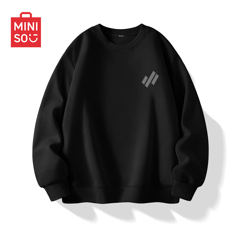 MINISO Men's Sweatshirt Autumn Winter 2025 New Simple Versatile Youth Trendy Crewneck Top Black 2XL