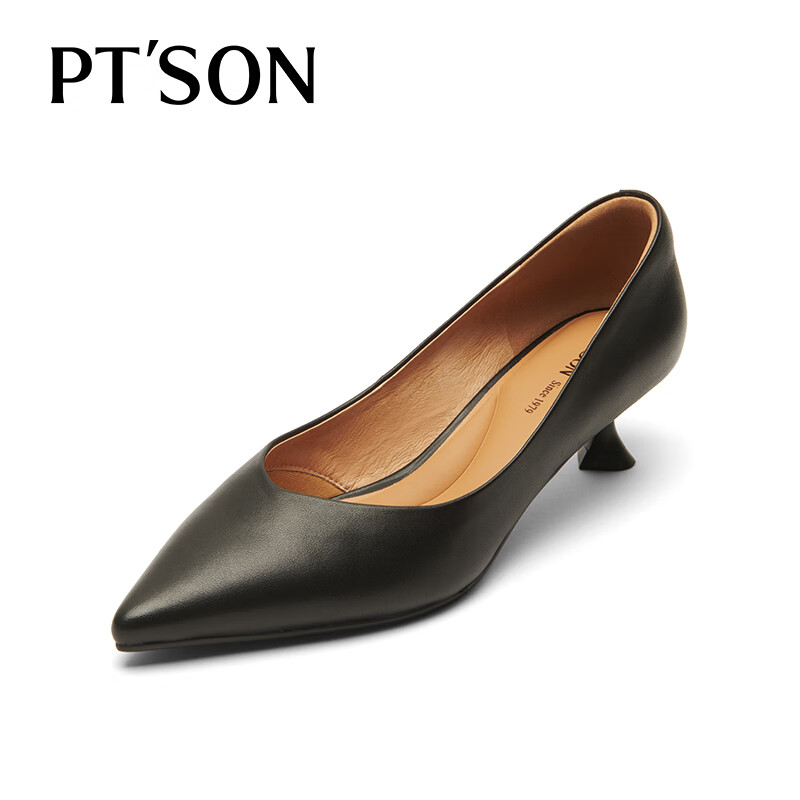 PT'SON Cat Kitten Black High Heels Women Spring Autumn Soft Sheepskin Work Shoes Commuter Low-Cut Pumps Black Size 35