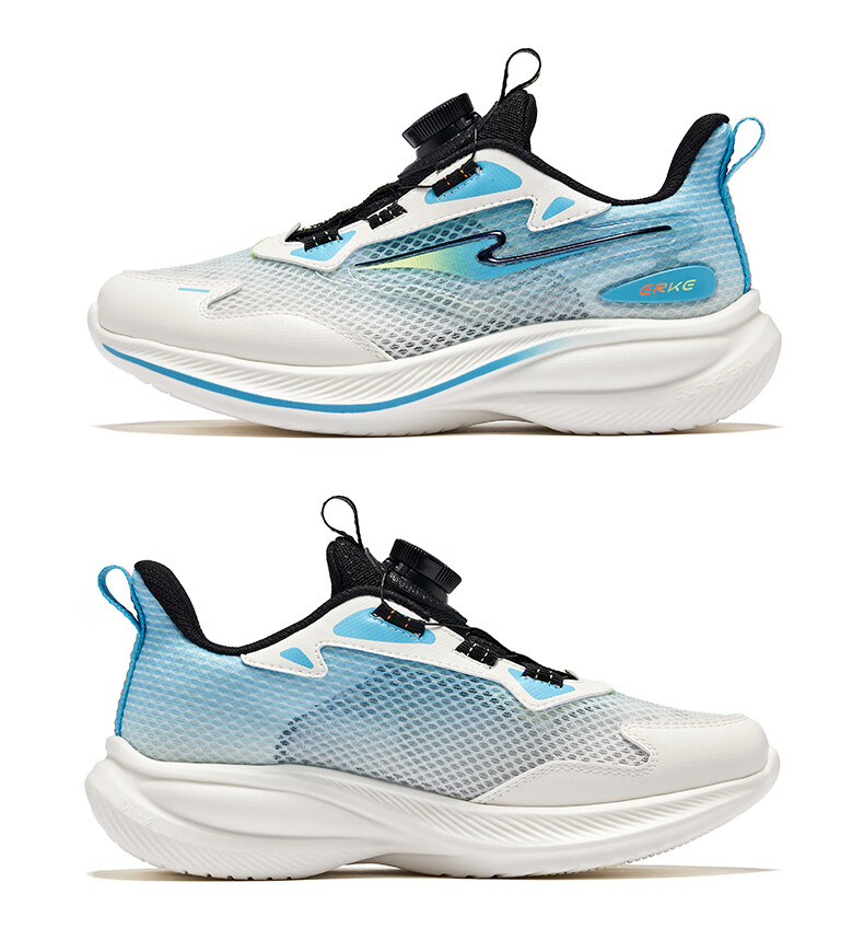 ERKE Children's Shoes, Boys And Girls Rotary Buckle Lightweight Running Shoes, Kids Hollow Breathable Sneakers, Micro-Crystal White/pure Pink, Size 33 19