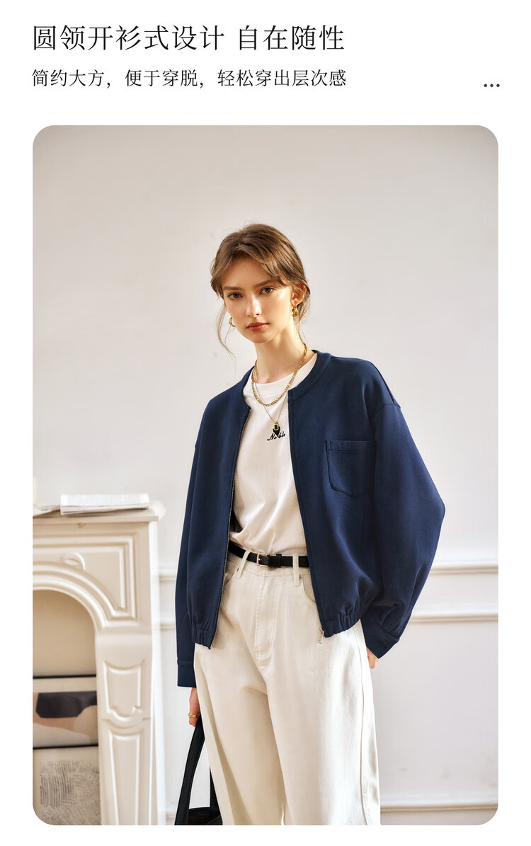Olrain Women's American Style Short Jacket Spring Autumn Casual Cardigan Top Navy Blue (Second Batch) XL 2