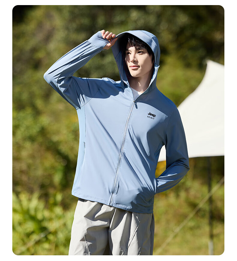 JEEP SPIRIT Sun Protection Jacket for Men, Summer Ice Silk Quick-Dry Skin Coat, UPF50+, Lightweight Breathable Sports Outerwear for Men, Glacier Gray 3XL 14