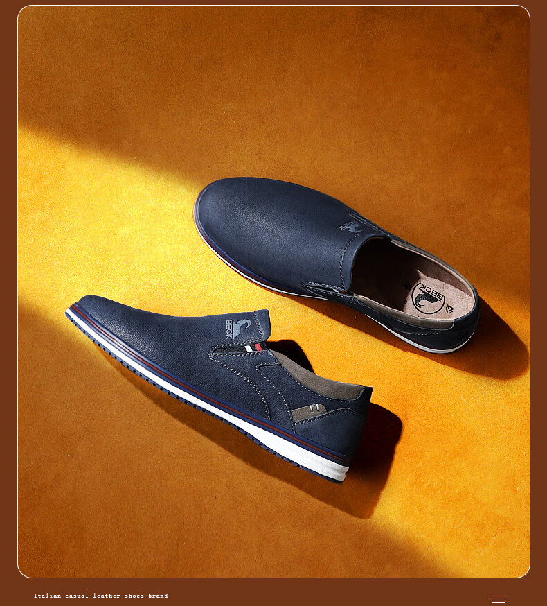Gongyang Loafers Men's Casual Leather Shoes Business Soft Leather Soft Sole Slip-On Driving Shoes Blue Size 42 3