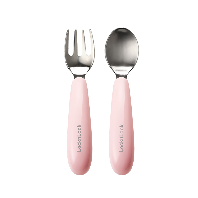 LOCK&LOCK Children's Tableware Fork And Spoon, Baby Spoon for Training, Suitable for Ages 1 And Above, Self-Feeding Spoon for Toddlers Aged 3-6