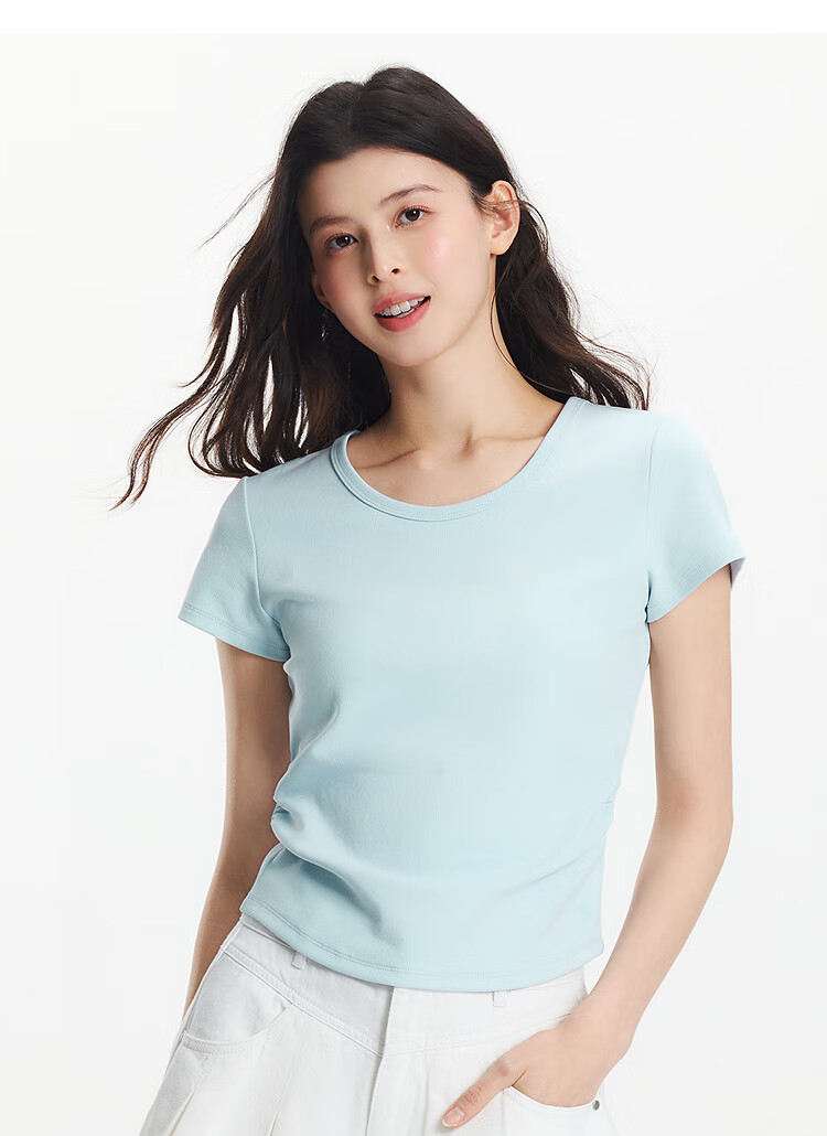 Semir Women's Short Sleeve T-Shirt, Fitted Round Neck, Inner Wear, Summer Cool Waist-Cinching V-Neck Top, Hot Girl Style, 109326100003 27
