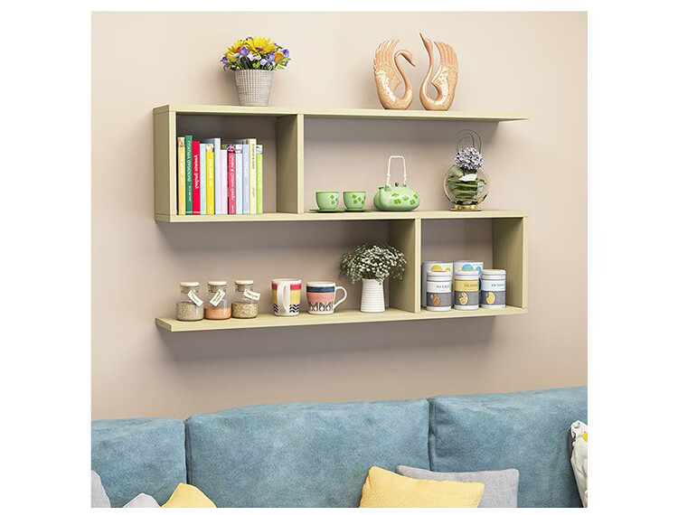 Ourunzhe Wall-Mounted Storage Rack, No Drilling Required, Double-Layer Hanging Cabinet, S-Shaped Storage Shelf, Decorative Bookshelf, Walnut Color 11