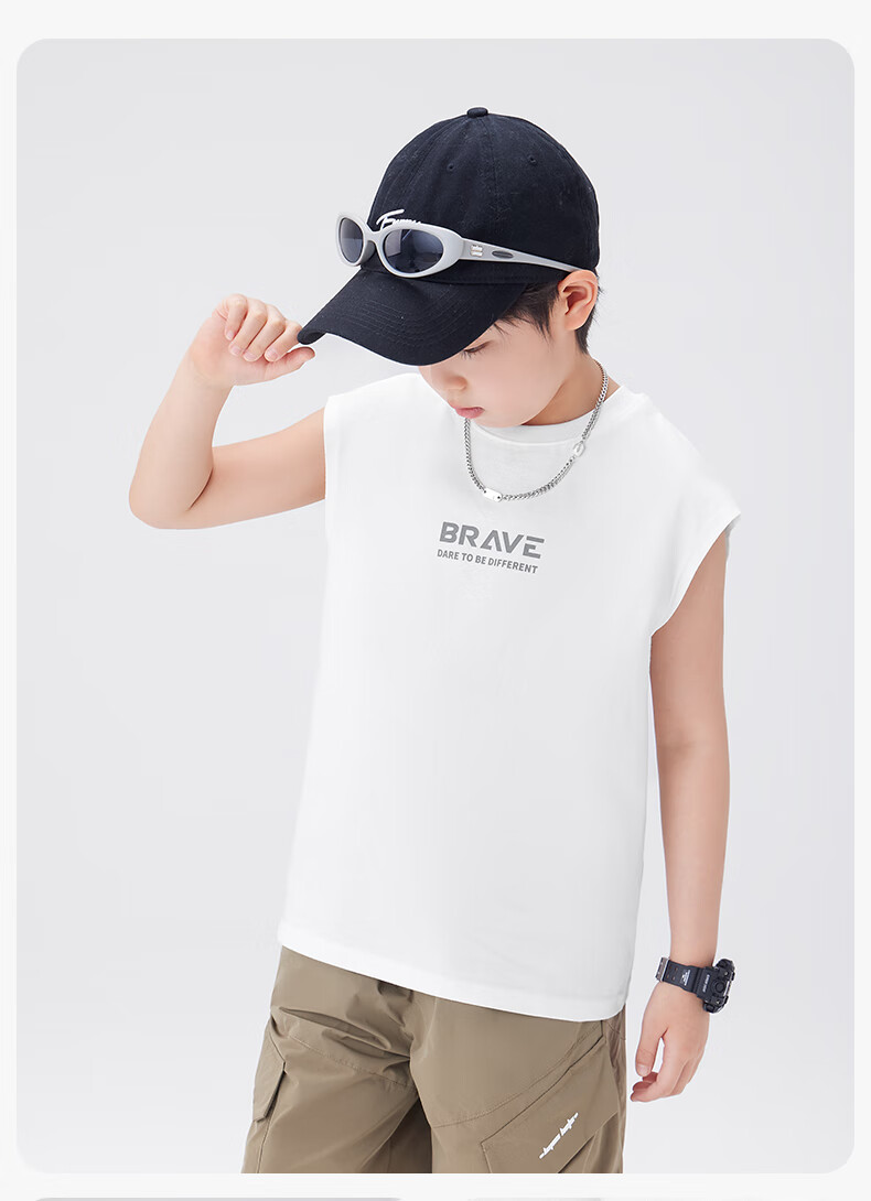 Zuo Xi Boys' Pure Cotton Vest Children's Summer T-Shirt 2026 New Boys' Sleeveless Top Base Shirt Black 130 8