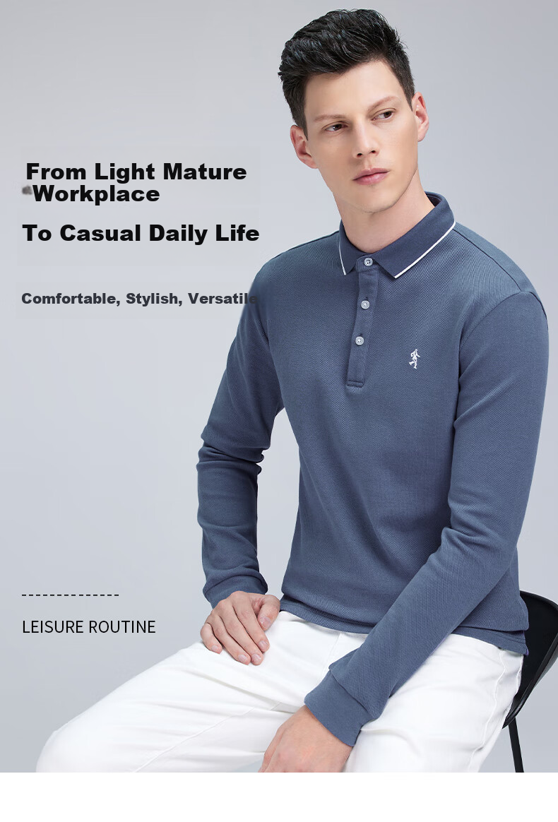 DANCING WOLVES [Upgraded Heavy Pure Cotton] Autumn And Winter Comfortable Basic Inner Layer Men's Long-Sleeve POLO Shirt, 001 Black, Size 165 4