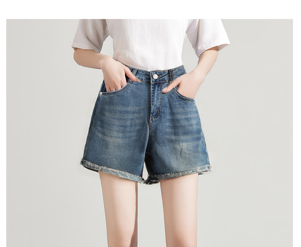 Halo Queen Women's Denim Shorts, Summer A-Line, Contrasting Colors, Slimming, Retro Hot Pants, High-Waisted, Leg-Lengthening, H52N030 55
