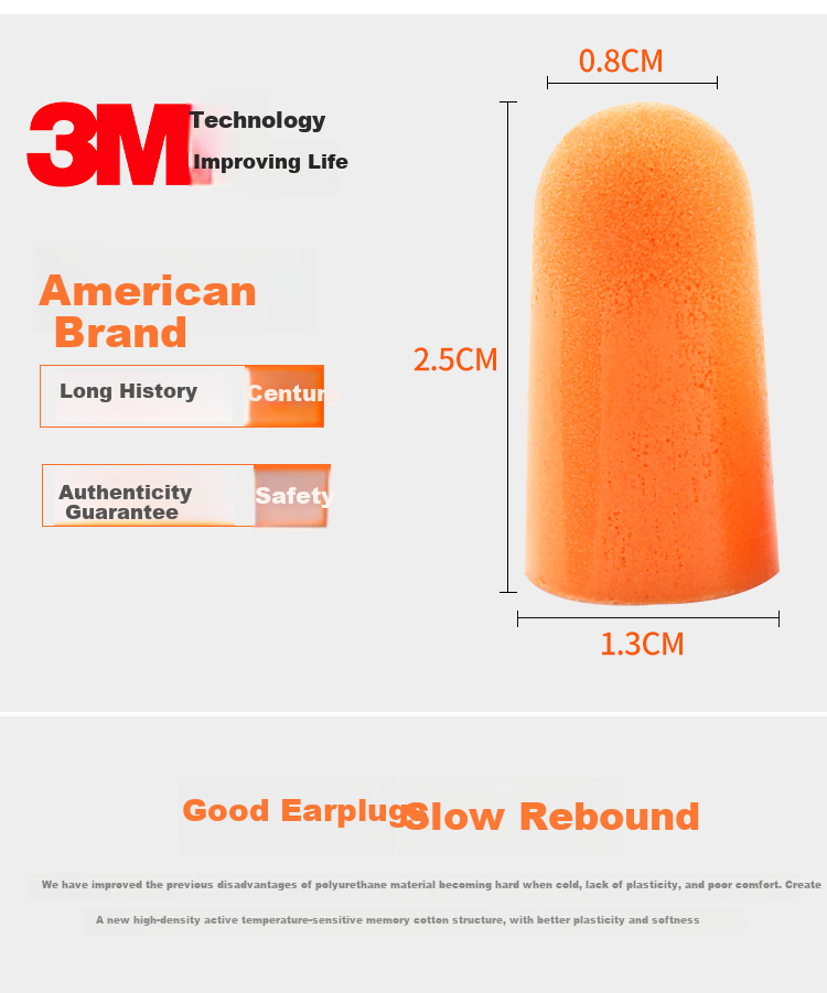 3M Earplugs for Sleeping, Soundproof, Noise Reduction, Anti-Noise, for Sleep, Factory Workshop Use, Noise Reduction 37db, 1110 Foam Elastic with Cord Earplugs, 20 Pairs 1