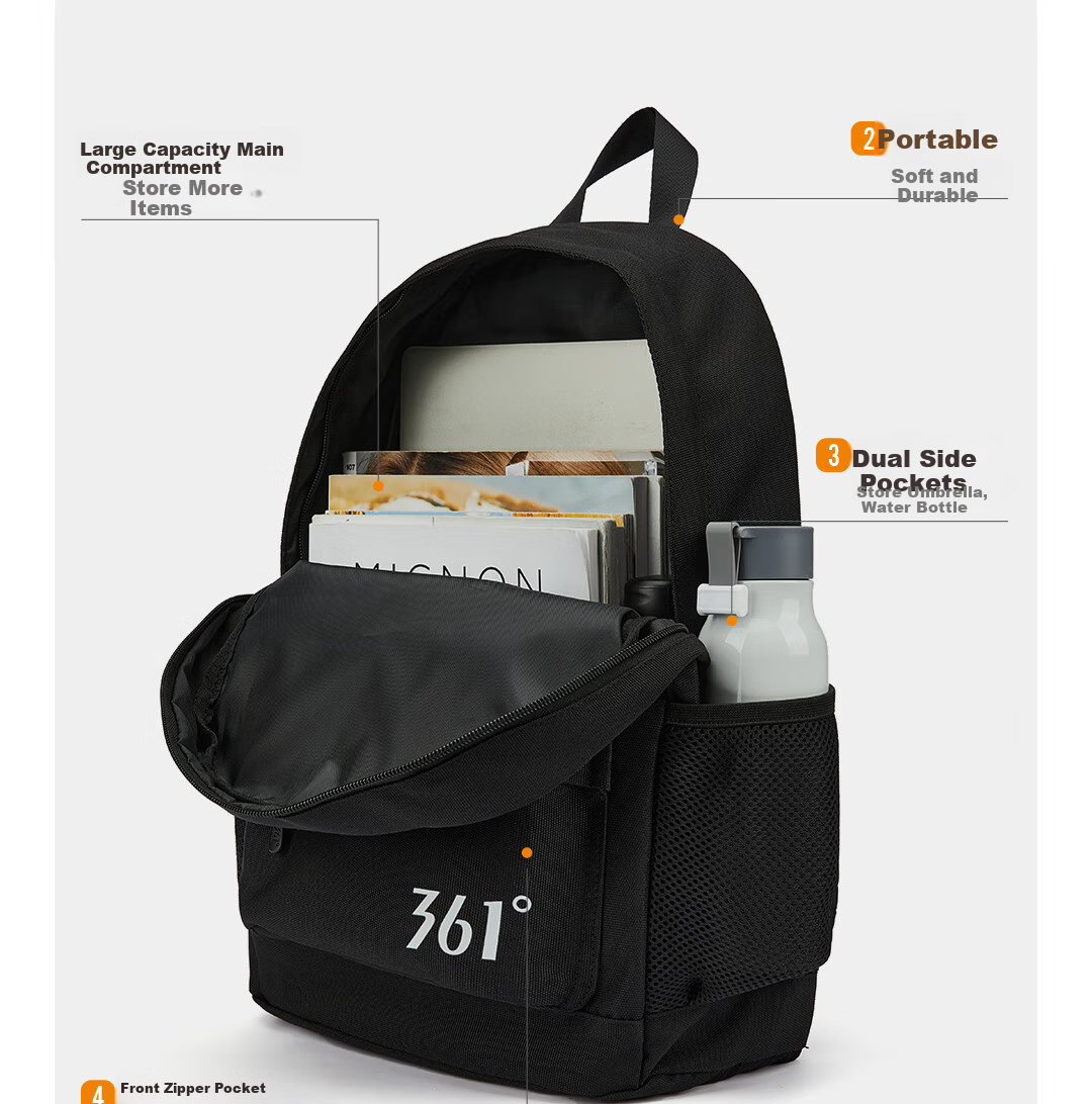361° Backpack for Men And Women, Large Capacity Laptop Bag for Students, Business Travel And Leisure, Lightweight Bag, Black 12