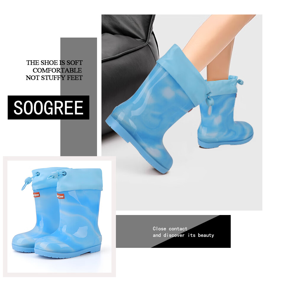 SooGree Kids Waterproof Non-Slip Durable Rain Boots Cute Cartoon Splash-Proof Outdoor School Shoes for Boys and Girls 16