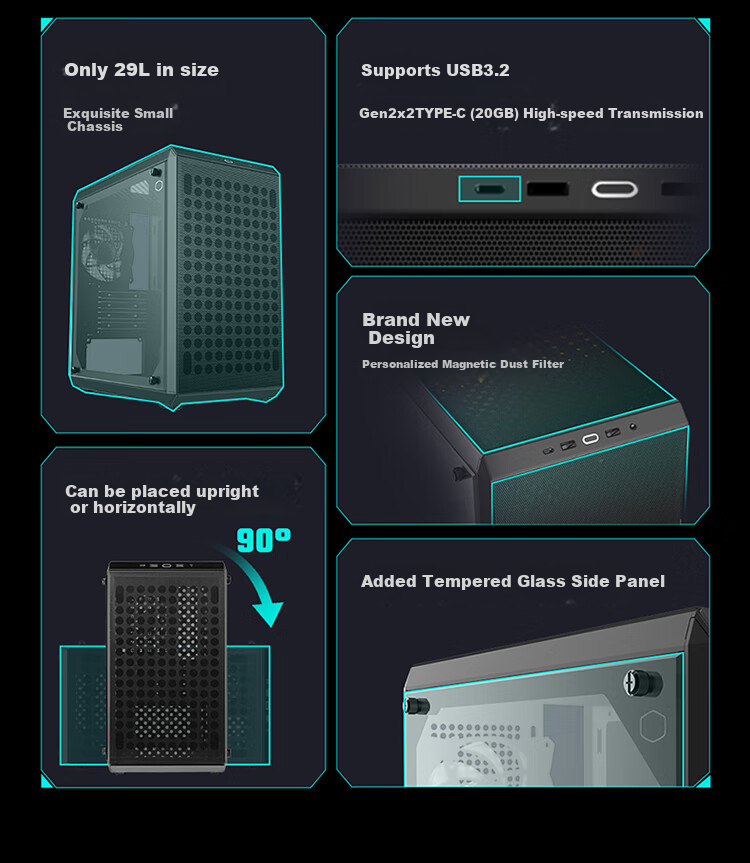 CoolerMaster Q300L V2 Black MATX Small Computer Case, Supports 240mm Radiator Water Cooling, Steel And Glass Side Panel, USB 3.2 Type-C 3