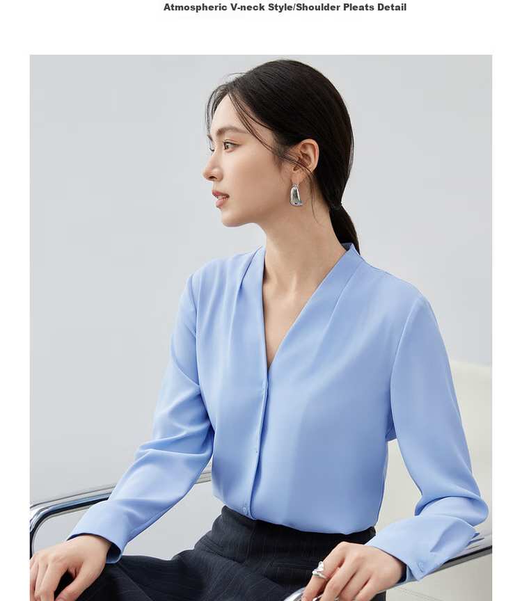 Sentubila Chiffon Blouse for Women, Spring And Autumn Elegant Office V-Neck Shirt, Slimming Loose Long-Sleeve Top, Off-White, M 4