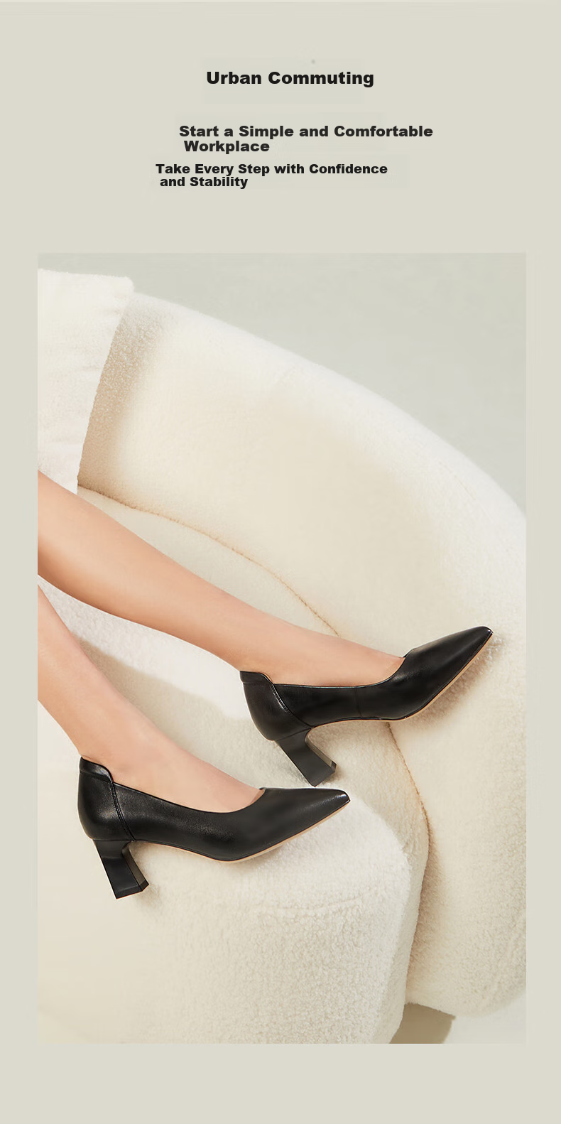 Kangnai Comfortable Women's High Heels, Elegant Cowhide Shallow Mouth Chunky Heel Pumps, Professional Commuter Shoes for Women, Black, Size 37 9