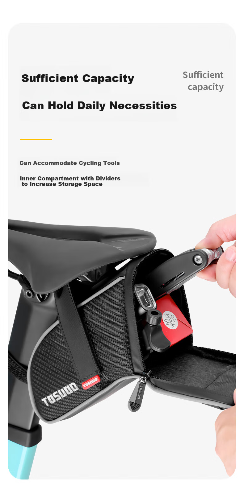 Tasiduizhang Mountain Road Bicycle Tail Bag, Compact And Portable, Can Hang Rear Light, Waterproof Saddle Bag 3