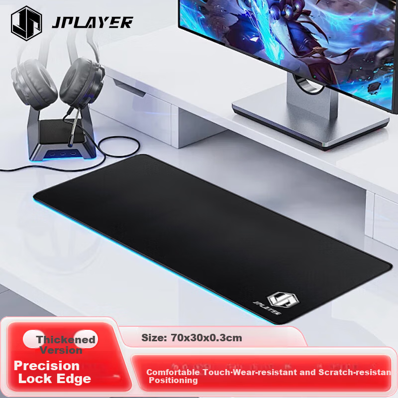 Игровой коврик для мыши JPLAYER, большой, для офиса, ноутбука, клавиатуры, водостойкий, износостойкий, черный с запирающим краем, 70x30 см