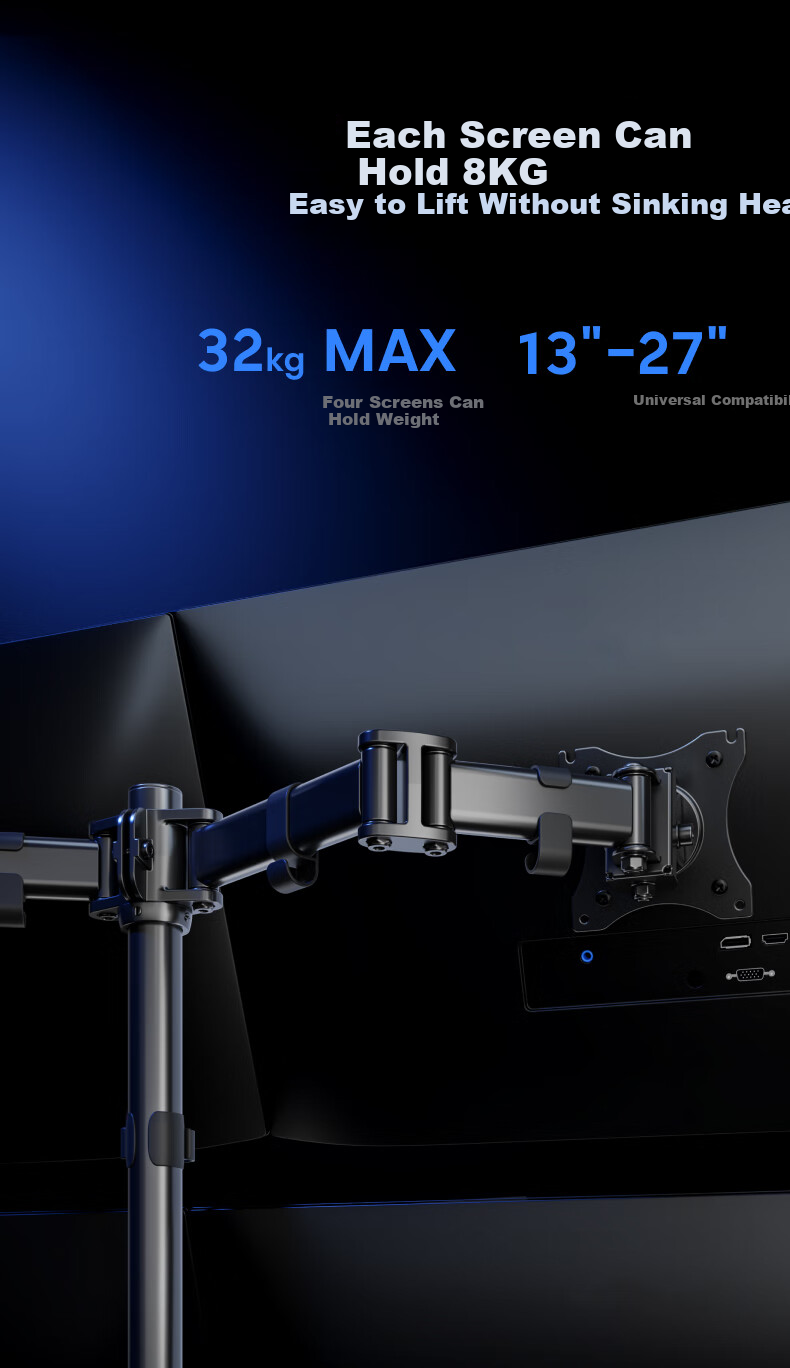 Brateck Beihu Four-Screen Monitor Stand, Mechanical Arm One-To Computer Stand for Multi-Screen Extension, Desktop Placement Base, Screen Lifting Suspended Heightening Stand E270-4 4