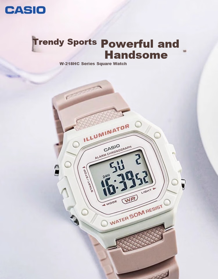 Casio Watch, Retro Small Square Design, Water-Resistant, Student Sports Digital Watch, Electronic Watch for Men And Women, Gift, W-218HC 2