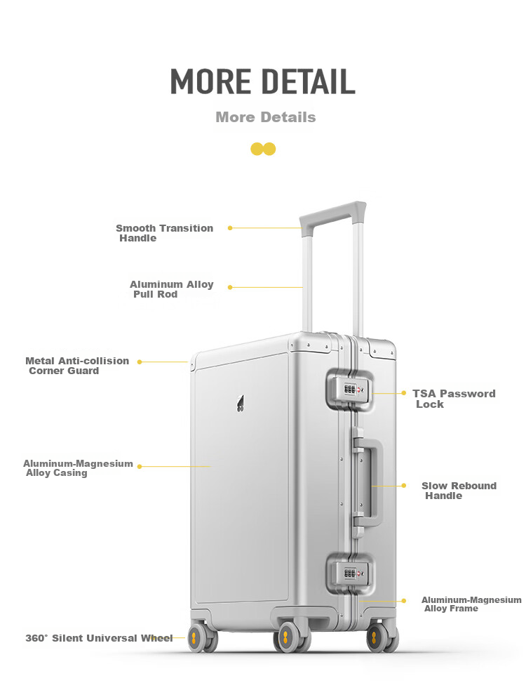 LEVEL8 Suitcase for Men, Business 20-Inch Password Travel Case, Aluminum-Magnesium Alloy Carry-On Explorer Trolley Case for Women, Silver 11