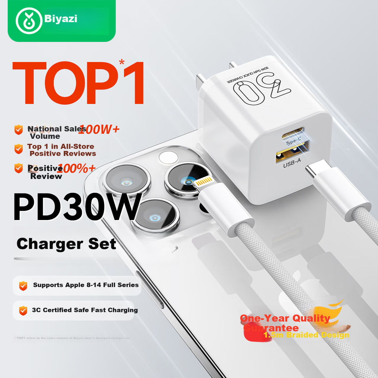 BIAZE AVS Protocol PD45W GaN Charger, 40W Fast Charging Head, Type-C Plug, Suitable for Apple IPhone 18/Duo/17/16/15 Pro Max Phones, IPad Tablets