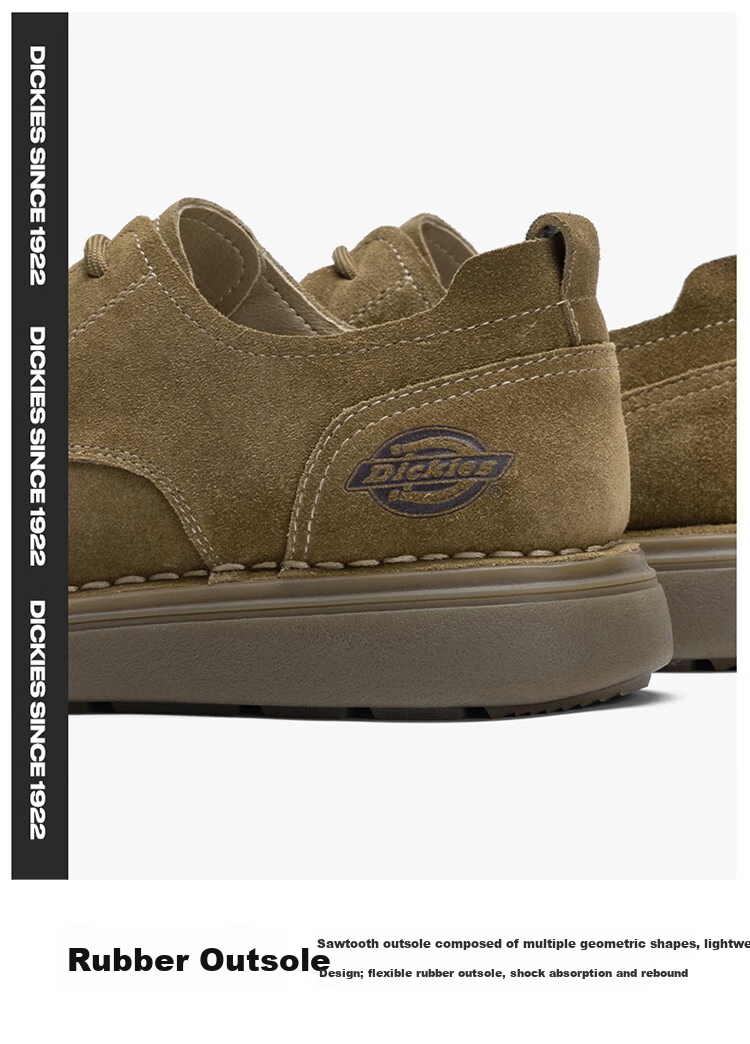 Dickies Men's Work Shoes, Low-Top Versatile Trendy Breathable British Style Casual Shoes for Men, Camel Color, Size 42 5