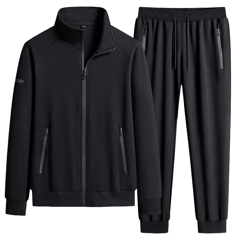 RED DRAGONFLY Men's Cotton Casual Fashion Sweatshirt Set with Slightly Stretchy Pants, Stand Collar Sports Jacket Two-Piece Set Black XL