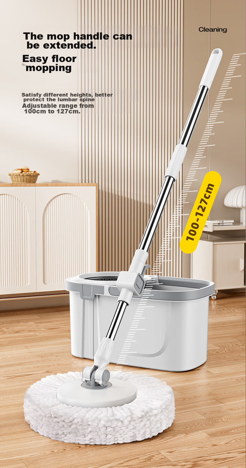 Wuyuehua Rotating Mop, 2 Cloth Set for Home Use, No-Hand Cleaning, 2026 Mop with Bucket, Complete Set Including Absorbent Floor Cloth 8