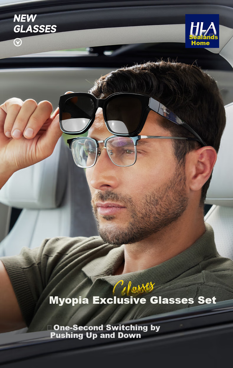 HLA Day And Night Polarized Clip-On Sunglasses with Color-Changing Lenses, UV Protection Sunglasses for Men, Driving-Specific Glasses, Myopia-Friendly Sunglasses for Wome 1