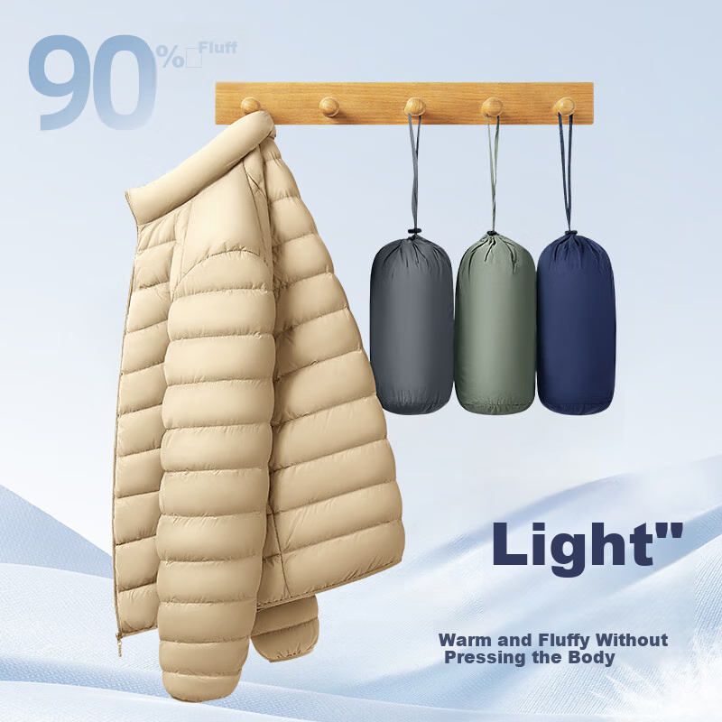 GENIOLAMODE Men's down Jacket, Lightweight And Short for Autumn And Winter, Stand-Up Collar, Warm Duck Down, Simple And Versatile Winter Wear