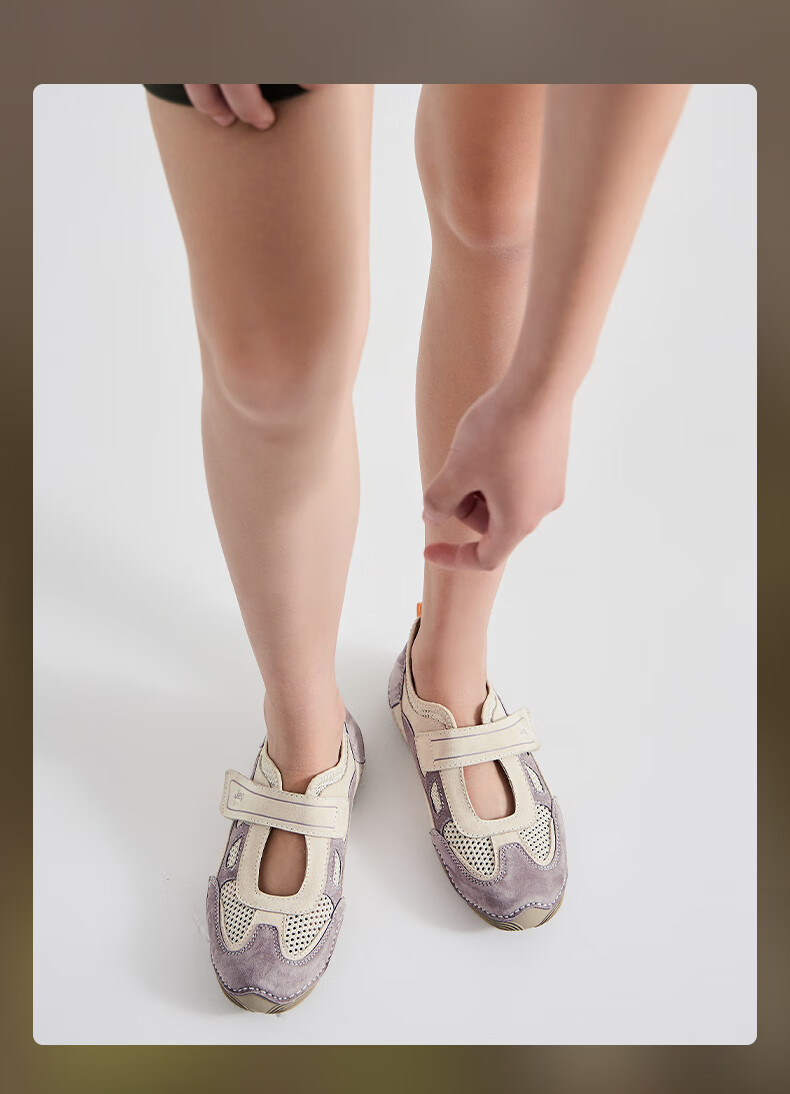 Jeep Mary Jane Shoes for Women, Spring And Summer Shallow Mouth Flat Shoes, Velcro Ballet Flats, Casual Training Shoes, Gray, Size 37 8
