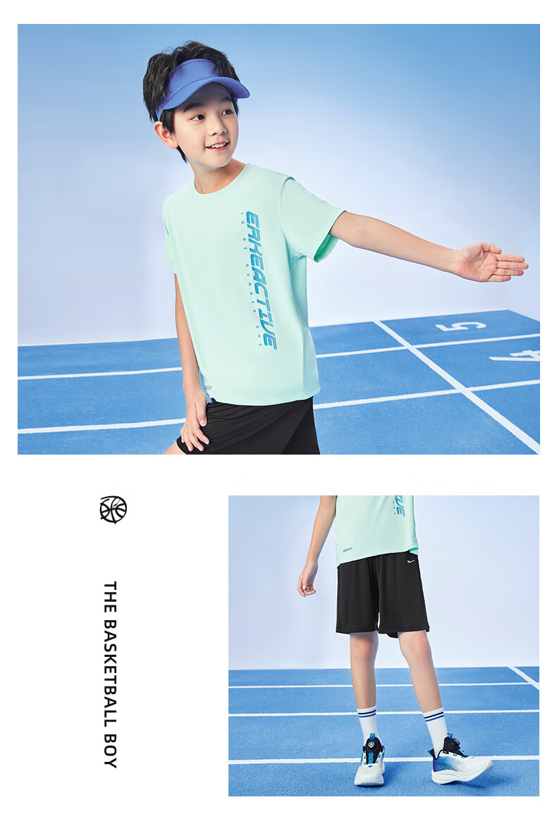 ERKE Kids Boys Sports Set Summer Short Sleeve and Shorts Bright White Size 120 9
