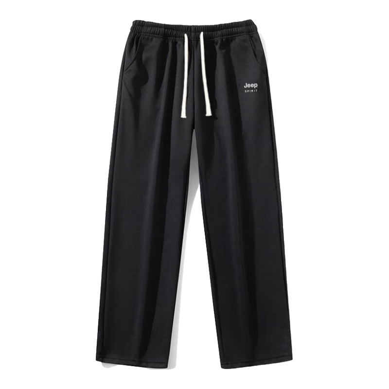 JEEP SPIRIT Men's Sports Pants, Summer Lightweight Trousers, Versatile Loose-Fitting Breathable Straight-Leg Casual Pants, Black, Size L