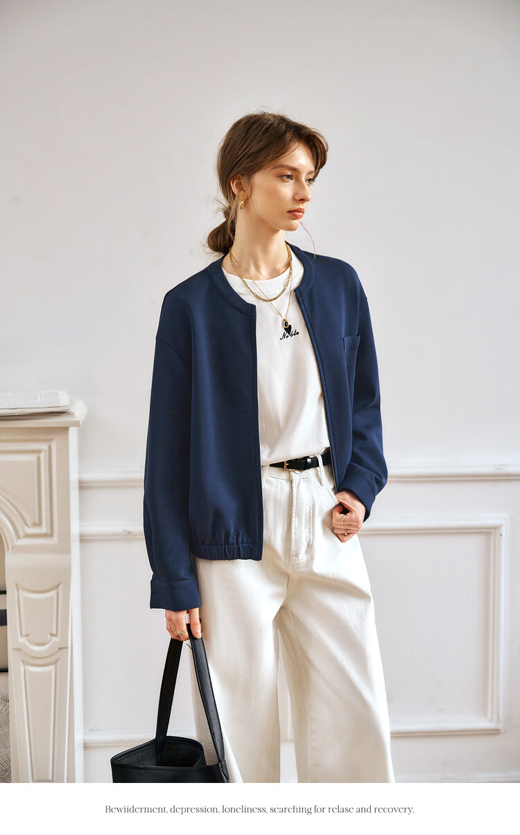 Olrain American-Style Short Jacket for Women, Spring And Autumn Casual Cardigan Top, Navy Blue (Second Batch), Size S 4