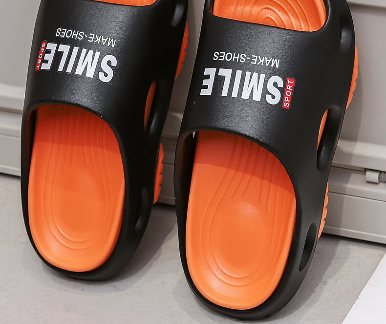 Huameijianbu Men's Sports Slippers, Quiet Non-Slip Indoor Thick-Soled Outdoor Sandals HM2439 Black And Orange Size 44-45 29